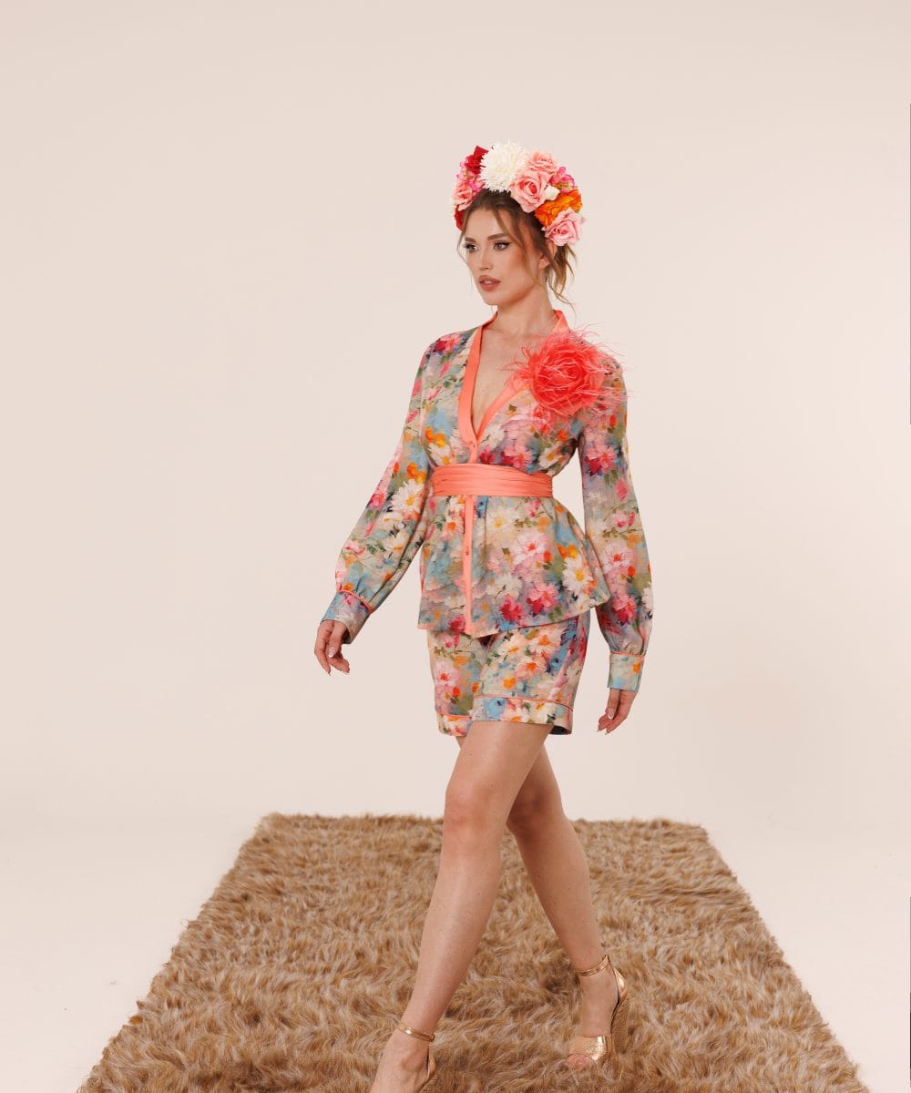 Flower Bomb pamuk keten floral yazlık takım yandan görünüm